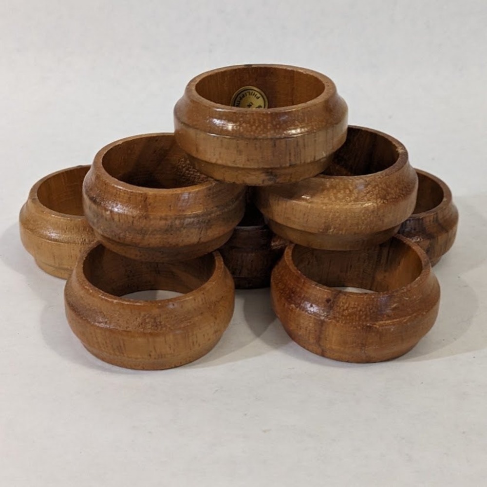 Vintage Wood Napkin Rings Set of 8 MCM Boho Rustic Table Decor Philippines